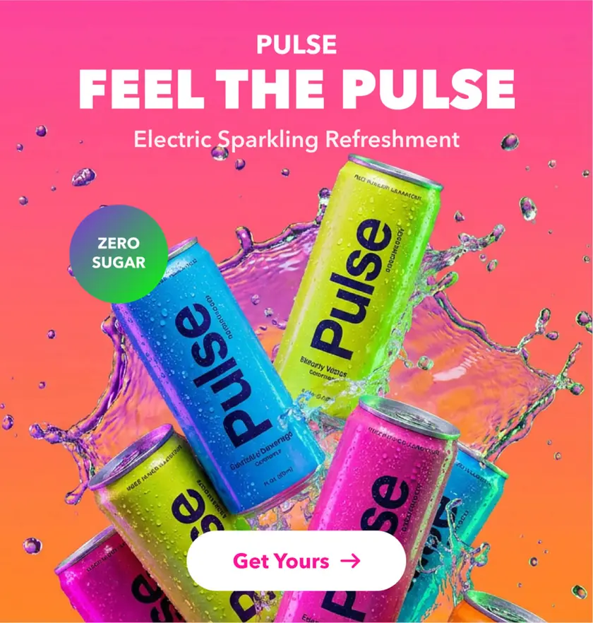 AI-generated sparkling beverage campaign poster, editable in Linearity