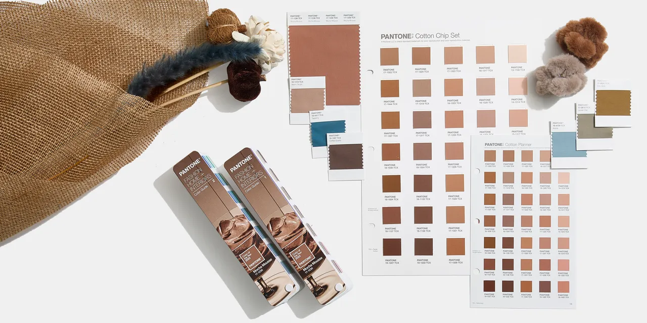 Different shades of earthy colors, including the Pantone Color of the Year, Mocha Muse.