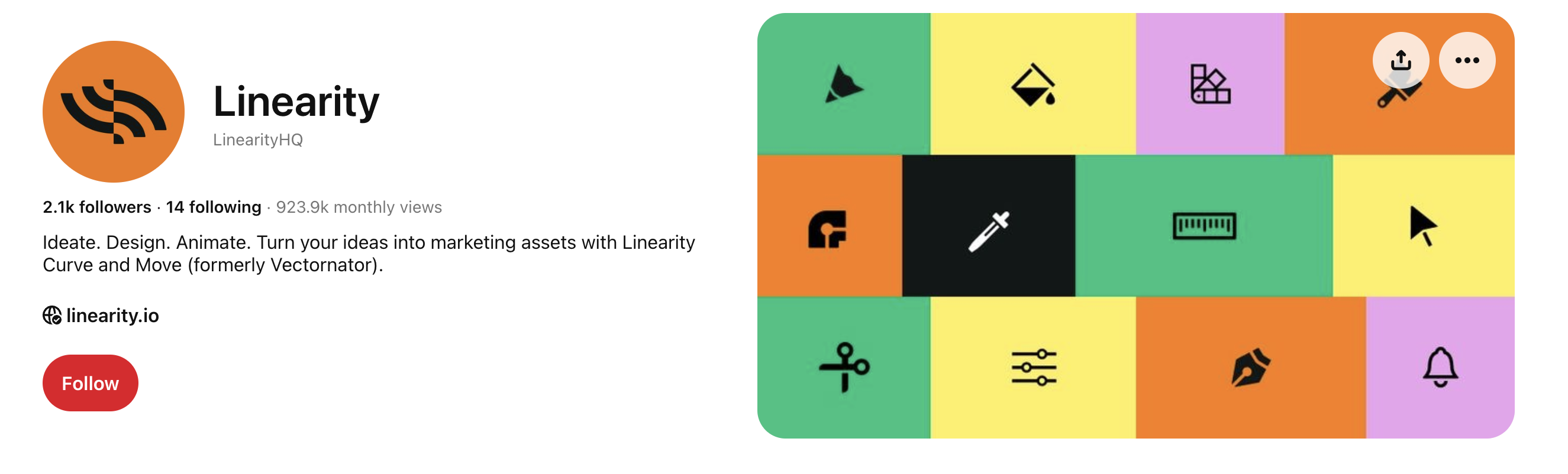 Linearity's profile picture and banner on Pinterest