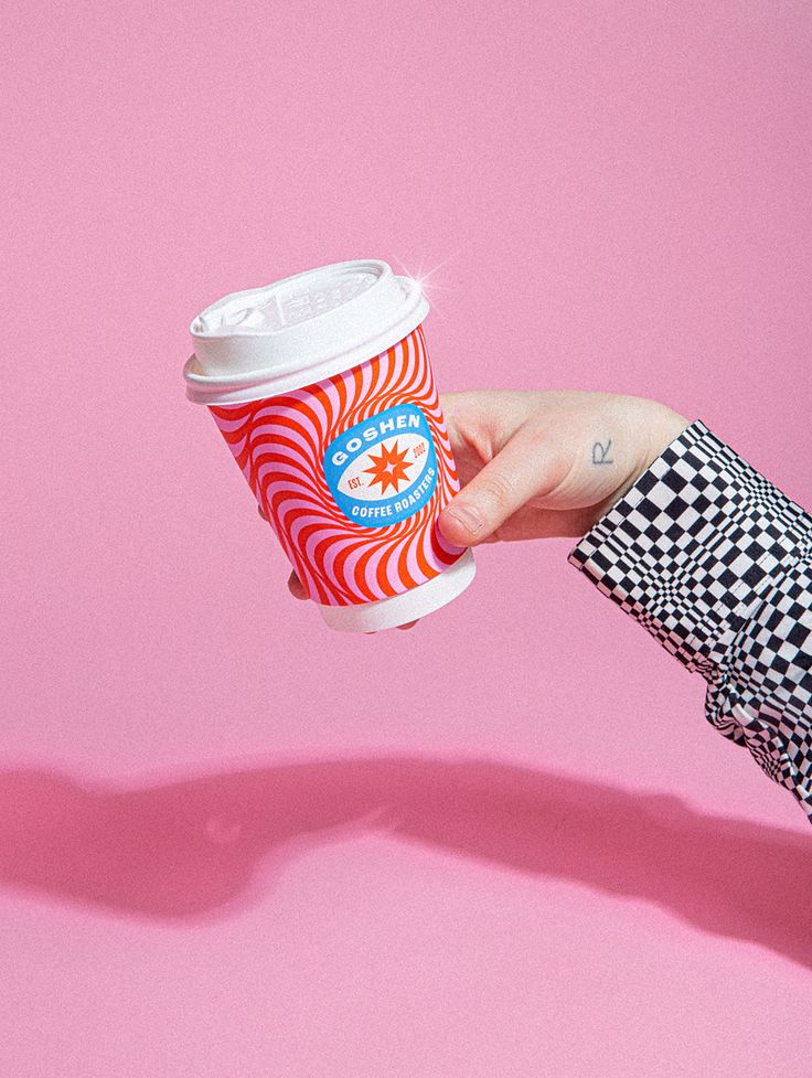 Goshen Coffee branding features a simple color palette complemented by bright and attractive elements.